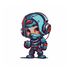 Cyborg gaming mascot. esport logo design. cute little boy playing game. flat color cartoon