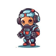 Cyborg gaming mascot. esport logo design. cute little boy playing game. flat color cartoon