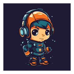 Cyborg gaming mascot. esport logo design. cute little boy playing game. flat color cartoon