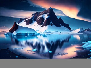 Fototapeta na wymiar Winter landscape with glaciers. Beautiful winter snow background. Antarctica landscape and view. Arctic illustration with snow mountains. Created with generative AI tools