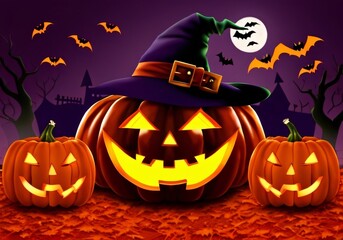 Halloween cute illustrations of pumpkin. Illustration glowing pumpkin on treat or trick fantasy fun party celebration. Created with generative AI tools