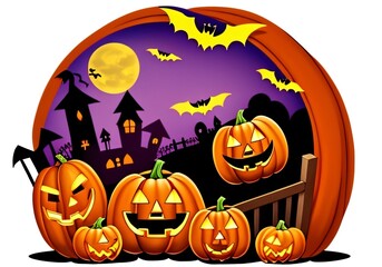 Halloween cute illustrations of pumpkin. Illustration glowing pumpkin on treat or trick fantasy fun party celebration. Created with generative AI tools