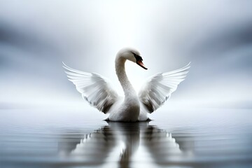 Naklejka na ściany i meble Proud swan on a lake, Generative AI