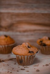 Vertical shot of freshly baked muffins