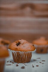 Vertical shot of freshly baked muffins