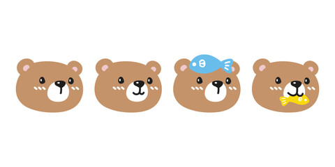Bear vector polar bear icon face head character cartoon logo pastel teddy eating fish symbol doodle animal illustration isolated design