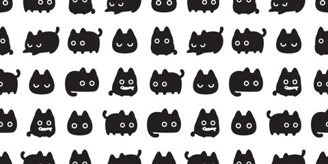 cat seamless pattern black kitten calico neko doodle vector pet cartoon gift wrapping paper tile background repeat wallpaper scarf isolated illustration design