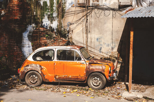 Abandoned old rusty vintage car