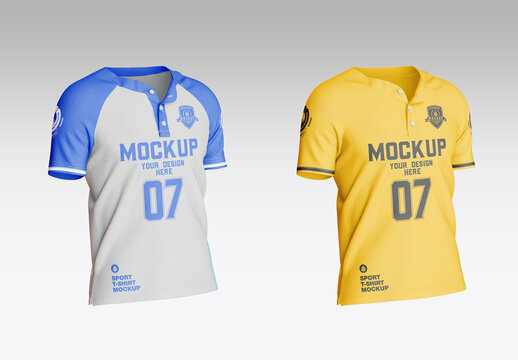 Baseball Henley Raglan T-Shirt Mockup