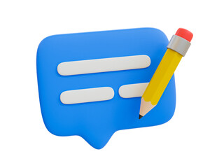 3d minimal discussion icon. article writing icon. chat box and pencil. 3d illustration.