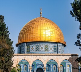 Obraz premium Blue sky over the dome of the rock, Temple Mount, Israel