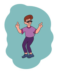 The young man is dancing. Cheerful character cartoon style. Vector color illustration.