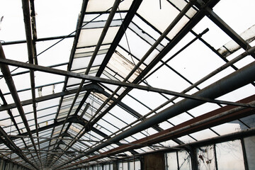 Metal frames inside the greenhouse.