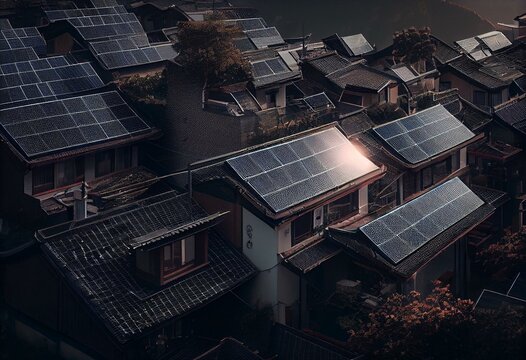 China installs solar panels on all its residential rooftops. Ai generated. Generative AI