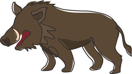 One continuous line drawing of savage common warthog for company logo identity. African savanna pig mascot concept for national safari park icon. Modern single line draw design vector illustration