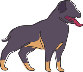 Single one line drawing of dashing rottweiler dog for security complogo identity. Purebred dog mascot concept for pedigree friendly pet icon. Modern continuous one line draw design vector illustration