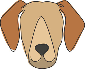 Single continuous line drawing of cute labrador retriever dog head for logo identity. Purebred dog mascot concept for pedigree friendly pet icon. Modern one line draw design vector illustration