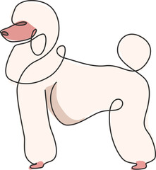 Single continuous line drawing of adorable poodle dog for company logo identity. Purebred dog mascot concept for pedigree friendly pet icon. Modern one line draw design vector graphic illustration