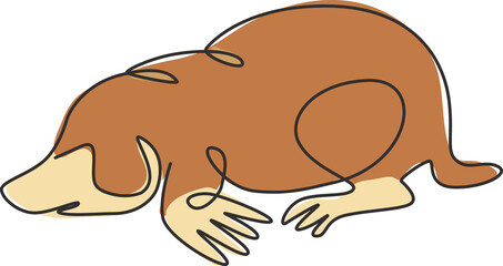 Single one line drawing of destructive lawn mole for company logo identity. Rat rodent mammal mascot concept for pest control service icon. Modern continuous line draw design vector illustration