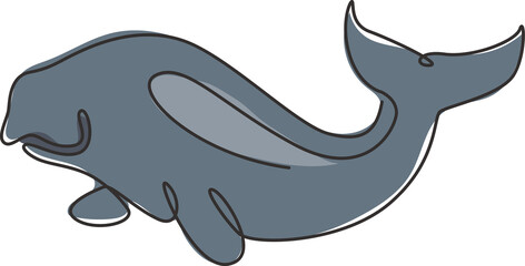 Single continuous line drawing of adorable dugong for marine company logo identity. Sea cow mascot concept for sea world show icon. Modern one line draw design vector graphic illustration