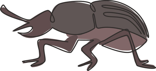 One continuous line drawing of cute beetle for company logo identity. Little insect mascot concept for public garden icon. Modern single line draw design vector graphic illustration