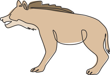 One continuous line drawing of fierce hyena for company logo identity. Predator animal mascot concept for national zoo icon. Modern single line draw graphic design vector illustration