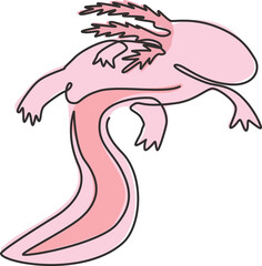 Single continuous line drawing of beauty axolotl for company logo identity. Mexican walking fish mascot concept for aquatic creature icon. Modern one line draw design vector graphic illustration