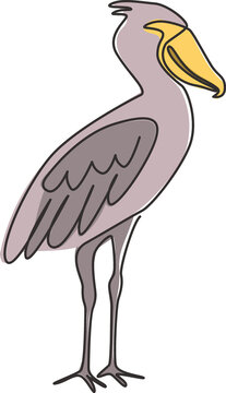 recommend clip art: One single line drawing of enormous shoebill for company logo identity. Large prehistoric bird mascot concept for bird conservation icon. Modern continuous line draw graphic design vector illustration