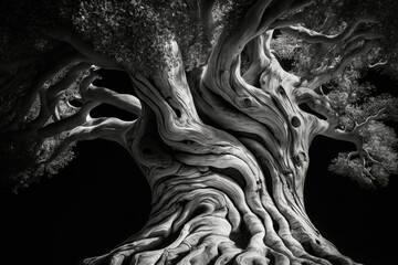 Obraz premium black and white illustration, big strong rooted tree created with Generative AI technology