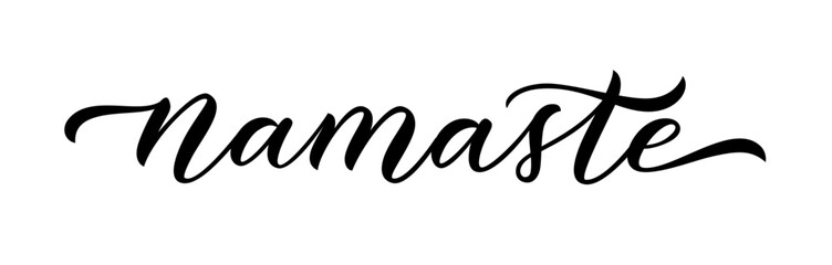 NAMASTE text. Indian respectful greeting said when giving a namaskar. Inspiration meditation quote. Brush Calligraphy namaste word. Design print for t shirt, tee, poster. Yoga. Vector illustration.