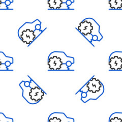 Line Electric car service icon isolated seamless pattern on white background. Renewable eco technologies. Colorful outline concept. Vector