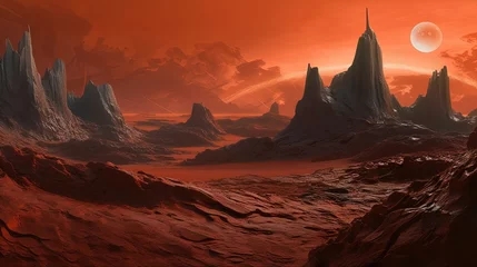 Vlies Fototapete Rot  violett Planet Landscapes generative ai