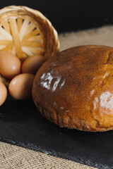 Flour bakery products. Delicious freshly baked homemade bread. Rye pastry.