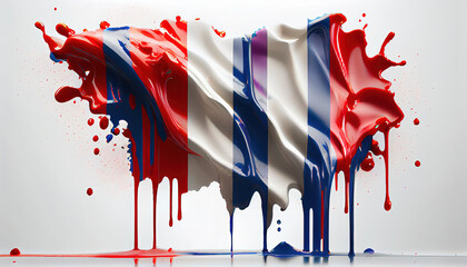 Liquid Paint Colors of Gambia Country Flag Dripping and Explosion on White Backdrop Generative AI