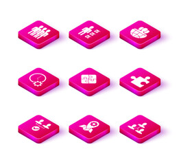 Set Project team base, Location job, Time Management, Piece of puzzle, Globe and people and User man in business suit icon. Vector