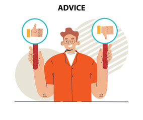 Advice concept set. Character or employee giving or taking a piece