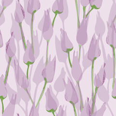 seamless pink hand drawn tulips flower pattern background