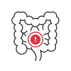 Outline style health care ui icons collection. Human organ disease concept. Vector linear illustration. Intestine digestion system anatomy symbol. Exclamation mark. Design element for healthcare