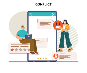 Conflict concept. Controversy or disagreement between people in social