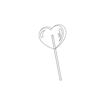 St Valentine Day Heart shaped Lollipop vector illustration isolated on white. Linear colouring page sweet love Valentine candy print for 14 February holiday.