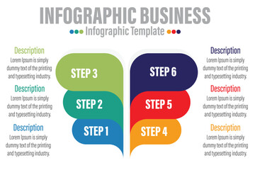Six 6 Steps, Six 6 option Flat business presentation vector slide template with diagram chart