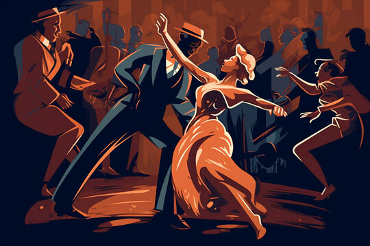 Vintage swing dance scene illustration