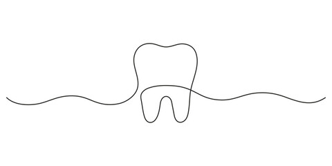 Healthy tooth, continuous art line drawing. Dentistry health of teeth. Smooth whole healthy tooth. Single hand drawn outline style. Vector