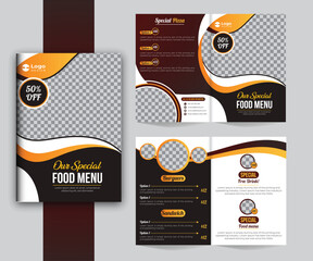 Food Menu Template Restaurant Food Menu Design A4 landscape Bi fold Food Menu Design