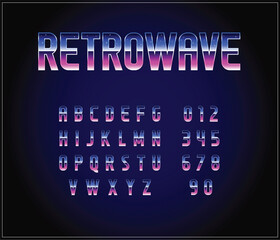 80's - 90's Retro Futurism Sci-Fi Font. Alphabet. Vector. Retro wave trend. Y2K Aesthetics. Retrowave.