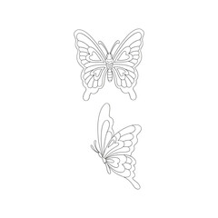 Groovy Hippie whimsical butterflies set. Linear aesthetic for Valentines Day design. Vector illustration isolated on white.