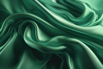 Obraz premium A swirl of silk, satin material in green for a luxurious background. Generative AI.