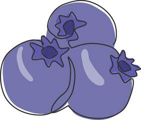 Single continuous line drawing of whole healthy organic blueberries for orchard logo identity. Fresh blue berry fruitage concept for fruit garden icon. Modern one line draw design vector illustration