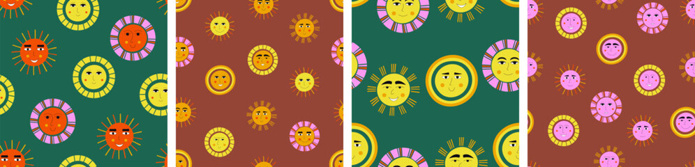 Smiling sun, abstract personage, mascot design, funny face, cute icon