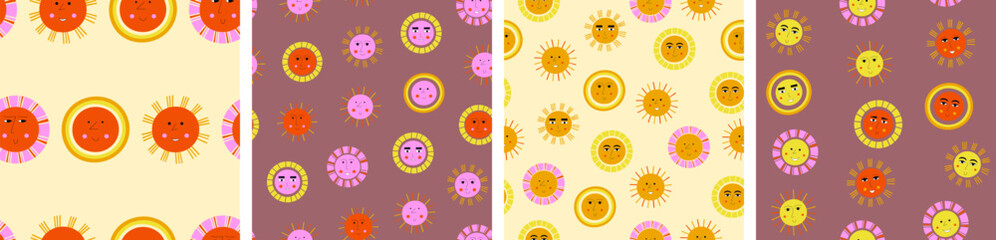 Smiling sun, abstract personage, mascot design, funny face, cute icon